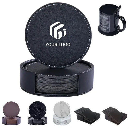 Elegant home decor gifts PU leather coasters with holder
