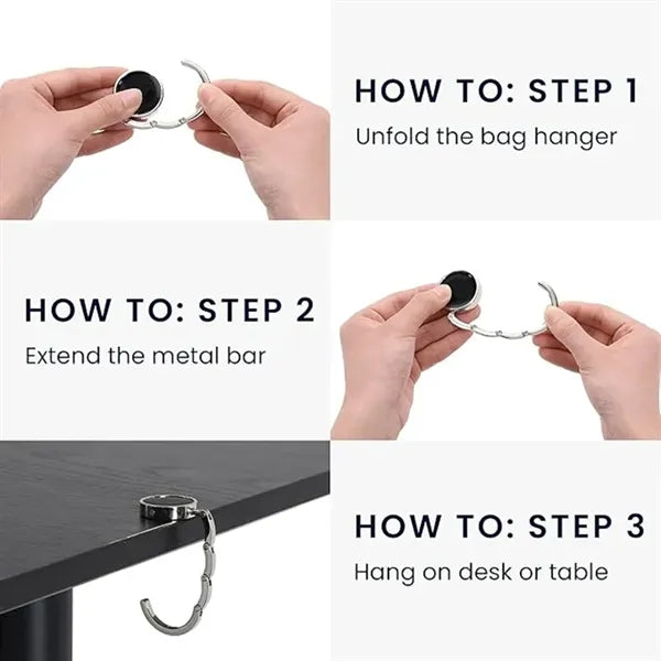 Foldable Bag Hook With Magnetic Closure & Non-Slip Pad