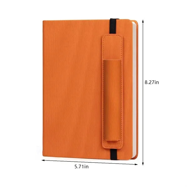 A5 Stripe Leather Business School Notebook with Pen Cover