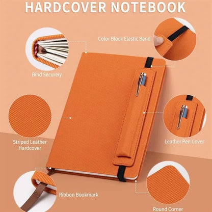 A5 Stripe Leather Business School Notebook with Pen Cover