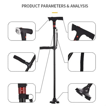 Retractable Double Handles Elderly Cane with LED Light