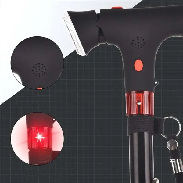 Retractable Double Handles Elderly Cane with LED Light