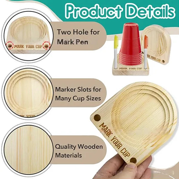 Wooden party picnic kitchen cup holder with marker slot