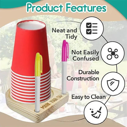 Wooden party picnic kitchen cup holder with marker slot