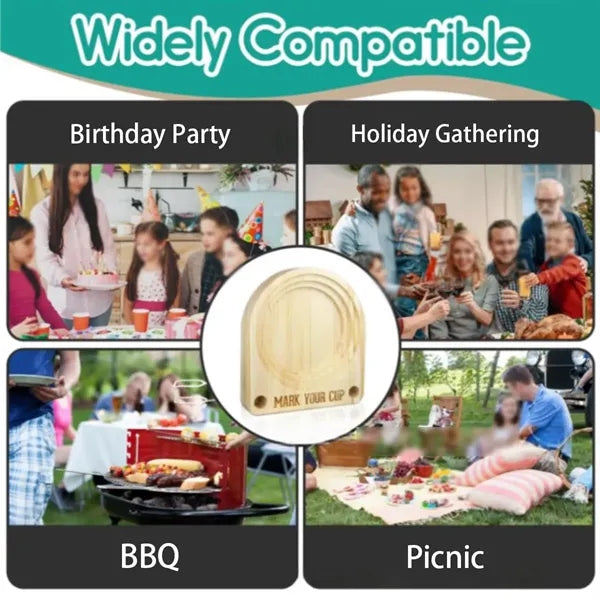 Wooden party picnic kitchen cup holder with marker slot