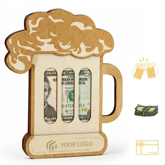 Party bar novelty beer mug wooden money bag cash holder