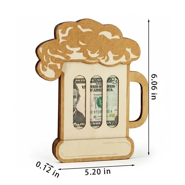 Party bar novelty beer mug wooden money bag cash holder