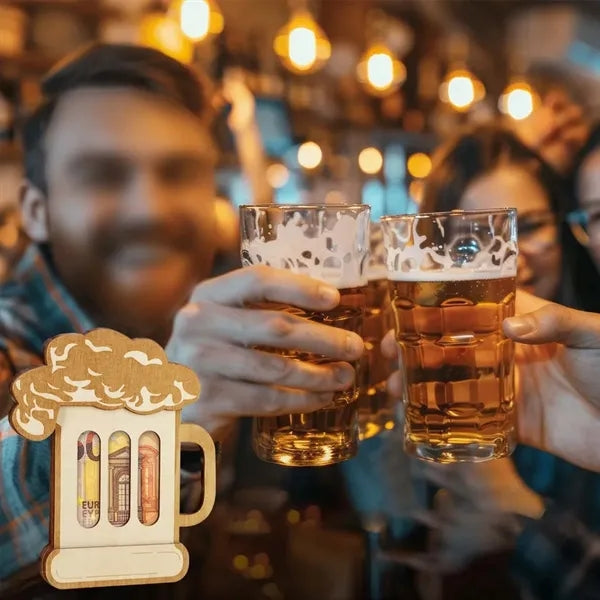 Party bar novelty beer mug wooden money bag cash holder