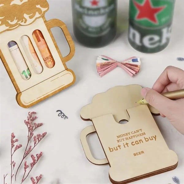 Party bar novelty beer mug wooden money bag cash holder