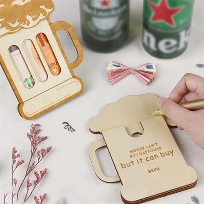 Party bar novelty beer mug wooden money bag cash holder