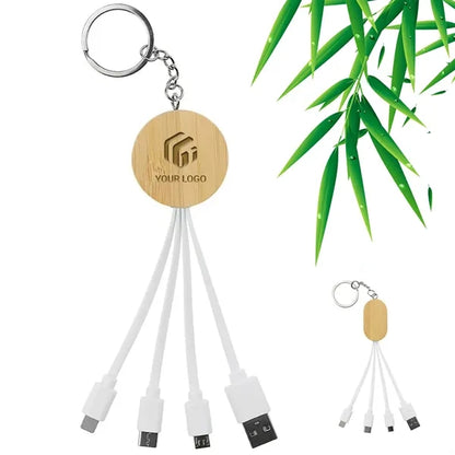 Eco-friendly gift 4 in 1 bamboo keychain USB charging cable