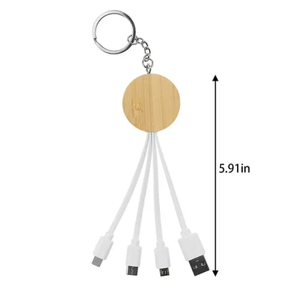 Eco-friendly gift 4 in 1 bamboo keychain USB charging cable