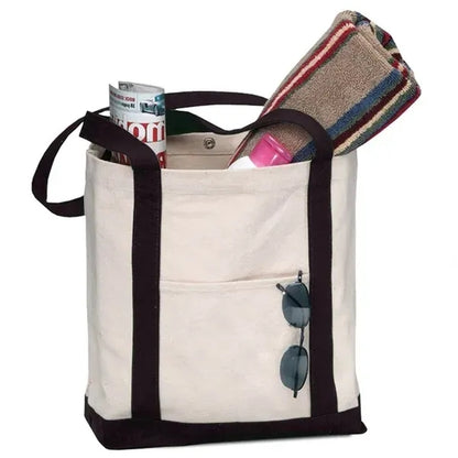 TWO TONE CANVAS BOAT TOTE BAG WITH SNAP CLOSURE - 17"X13"X5"