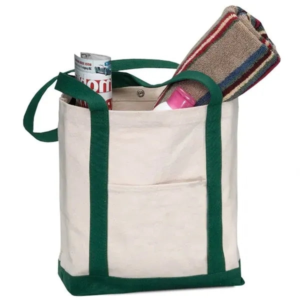 TWO TONE CANVAS BOAT TOTE BAG WITH SNAP CLOSURE - 17"X13"X5"