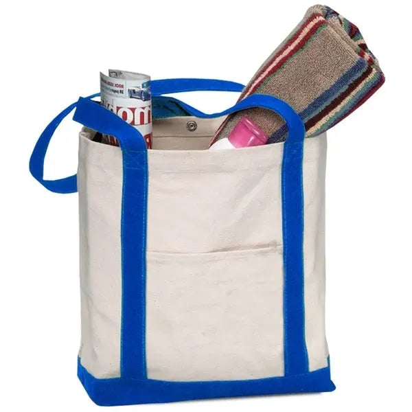 TWO TONE CANVAS BOAT TOTE BAG WITH SNAP CLOSURE - 17"X13"X5"