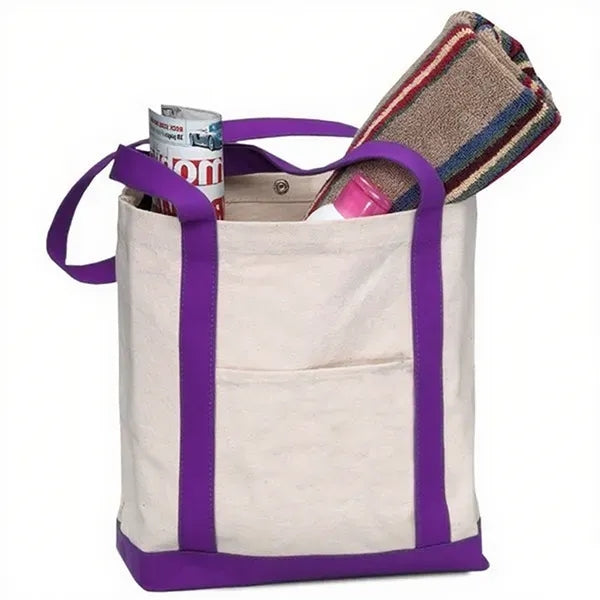TWO TONE CANVAS BOAT TOTE BAG WITH SNAP CLOSURE - 17"X13"X5"