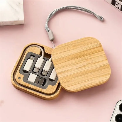 Eco Bamboo Multi Charging Cable Set Portable Storage Box
