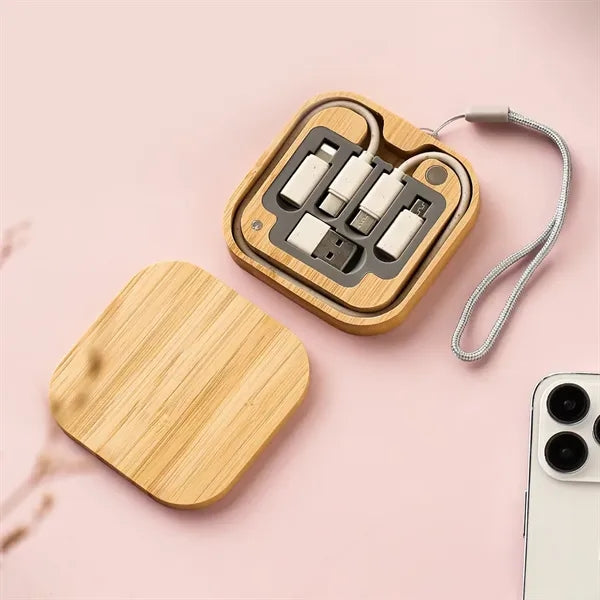 Eco Bamboo Multi Charging Cable Set Portable Storage Box