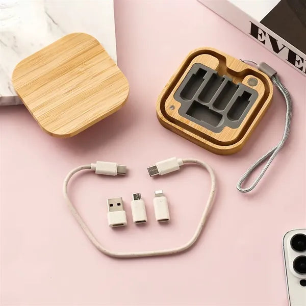 Eco Bamboo Multi Charging Cable Set Portable Storage Box