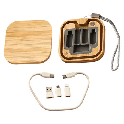 Eco Bamboo Multi Charging Cable Set Portable Storage Box