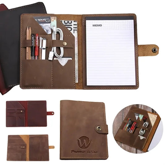 Genuine Leather Pad Folio Portfolios Notebooks with Buckle