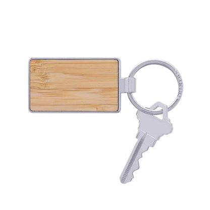 Bamboo & Metal Rectangle Keychain