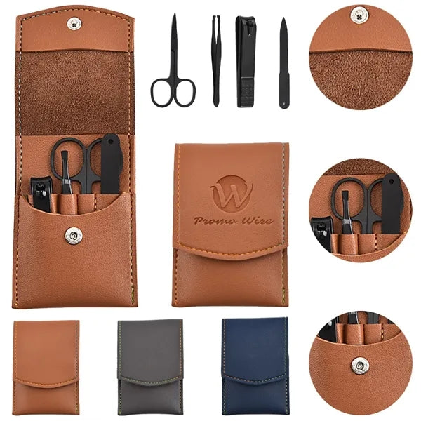 Nail Clipper 4-Piece Set With PU Leather Folding Case