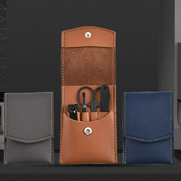 Nail Clipper 4-Piece Set With PU Leather Folding Case