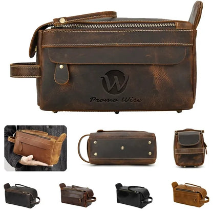 Genuine Leather Crazy Horse Magnetic Buckle Handbag
