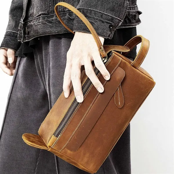 Genuine Leather Crazy Horse Magnetic Buckle Handbag
