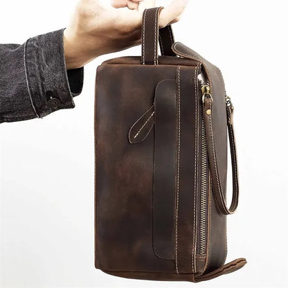 Genuine Leather Crazy Horse Magnetic Buckle Handbag