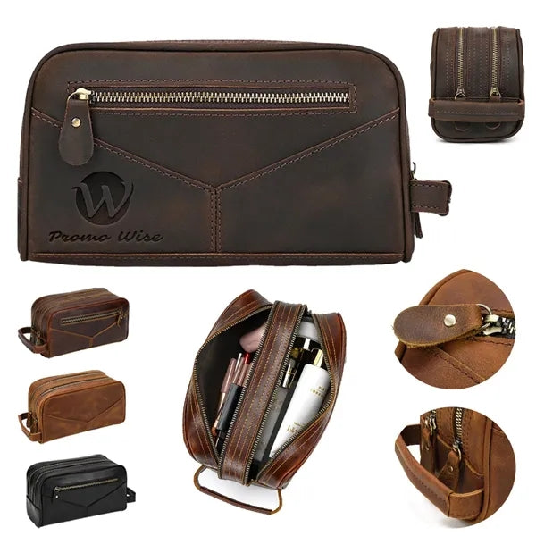 Genuine Crazy Horse Leather Clutch Cosmetic Bag