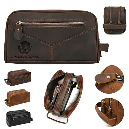 Genuine Crazy Horse Leather Clutch Cosmetic Bag