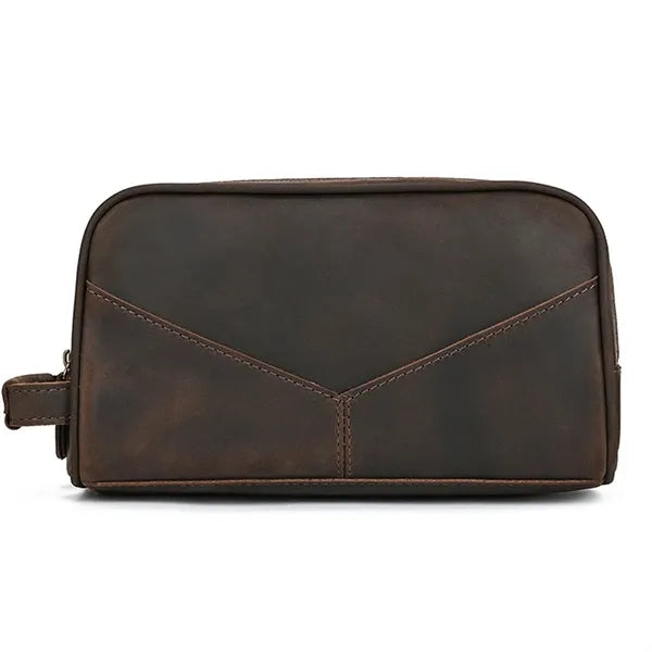 Genuine Crazy Horse Leather Clutch Cosmetic Bag