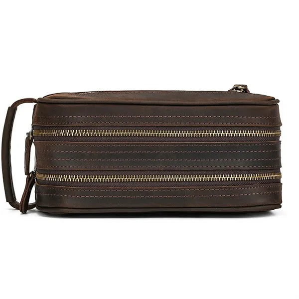 Genuine Crazy Horse Leather Clutch Cosmetic Bag