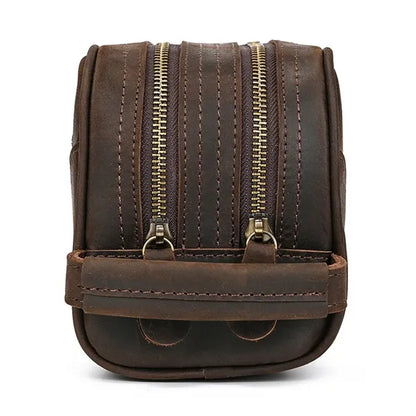 Genuine Crazy Horse Leather Clutch Cosmetic Bag
