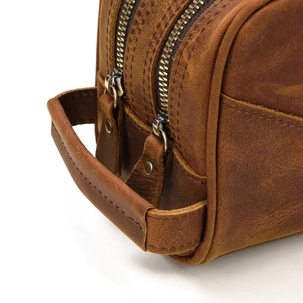 Genuine Crazy Horse Leather Clutch Cosmetic Bag