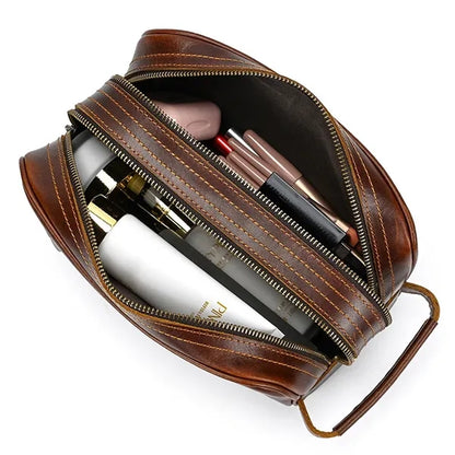 Genuine Crazy Horse Leather Clutch Cosmetic Bag