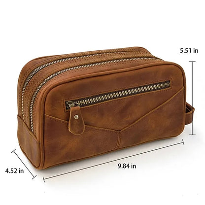 Genuine Crazy Horse Leather Clutch Cosmetic Bag