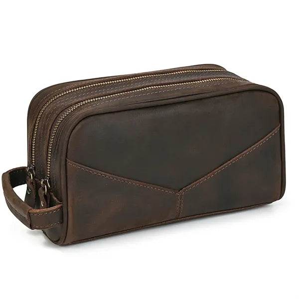Genuine Crazy Horse Leather Clutch Cosmetic Bag