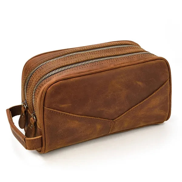 Genuine Crazy Horse Leather Clutch Cosmetic Bag