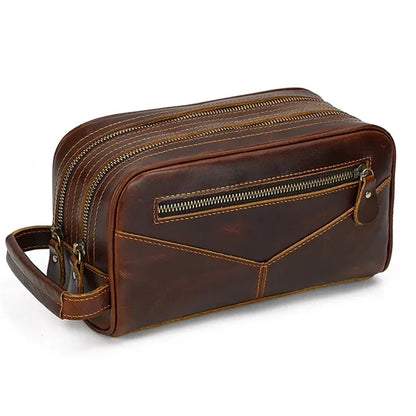 Genuine Crazy Horse Leather Clutch Cosmetic Bag