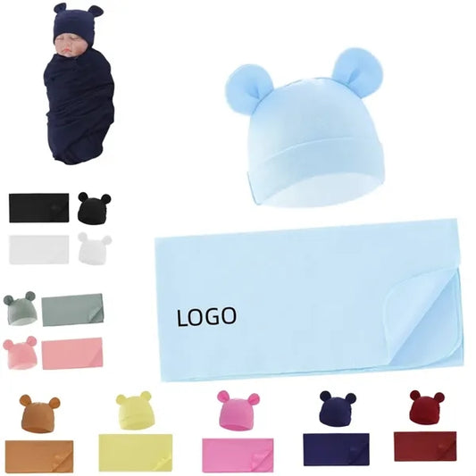 Unisex Baby Swaddle Blanket with Hat Set