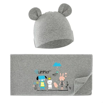 Unisex Baby Swaddle Blanket with Hat Set