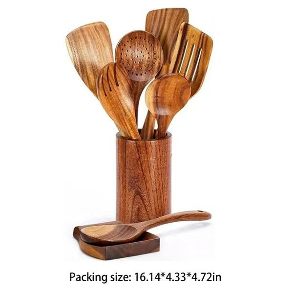 Cooking gadgets spoons 9 piece wooden kitchen utensil set