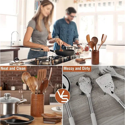 Cooking gadgets spoons 9 piece wooden kitchen utensil set