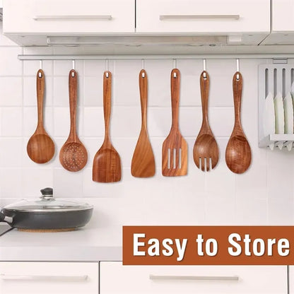 Cooking gadgets spoons 9 piece wooden kitchen utensil set