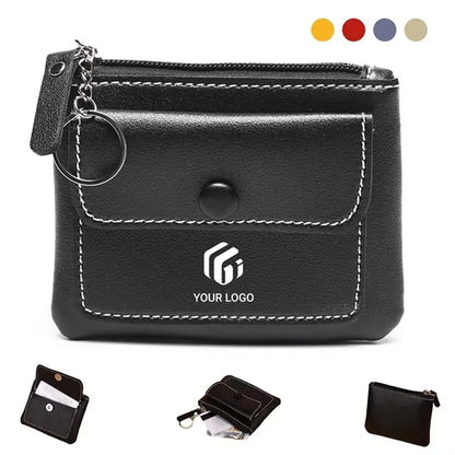 Travel PU leather small pouch zipper coin purse with keyring