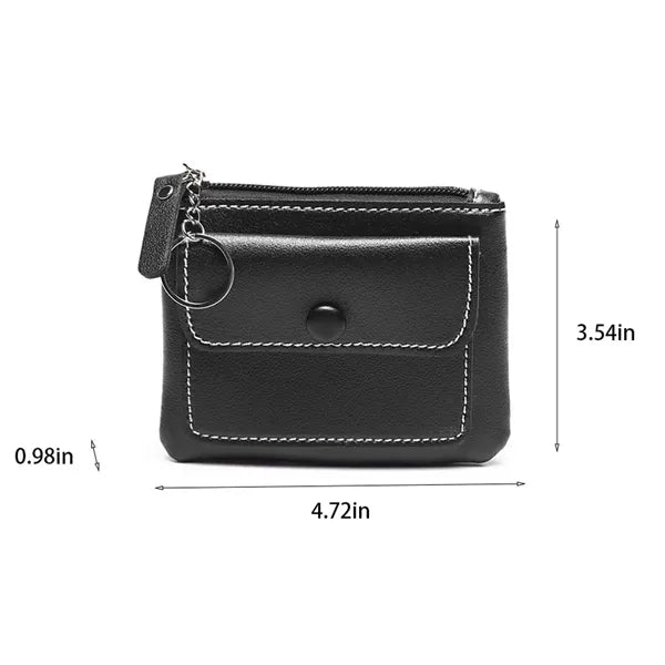 Travel PU leather small pouch zipper coin purse with keyring