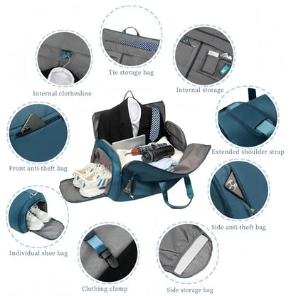 Multi-pocket large capacity travel luggage suit duffle bag
